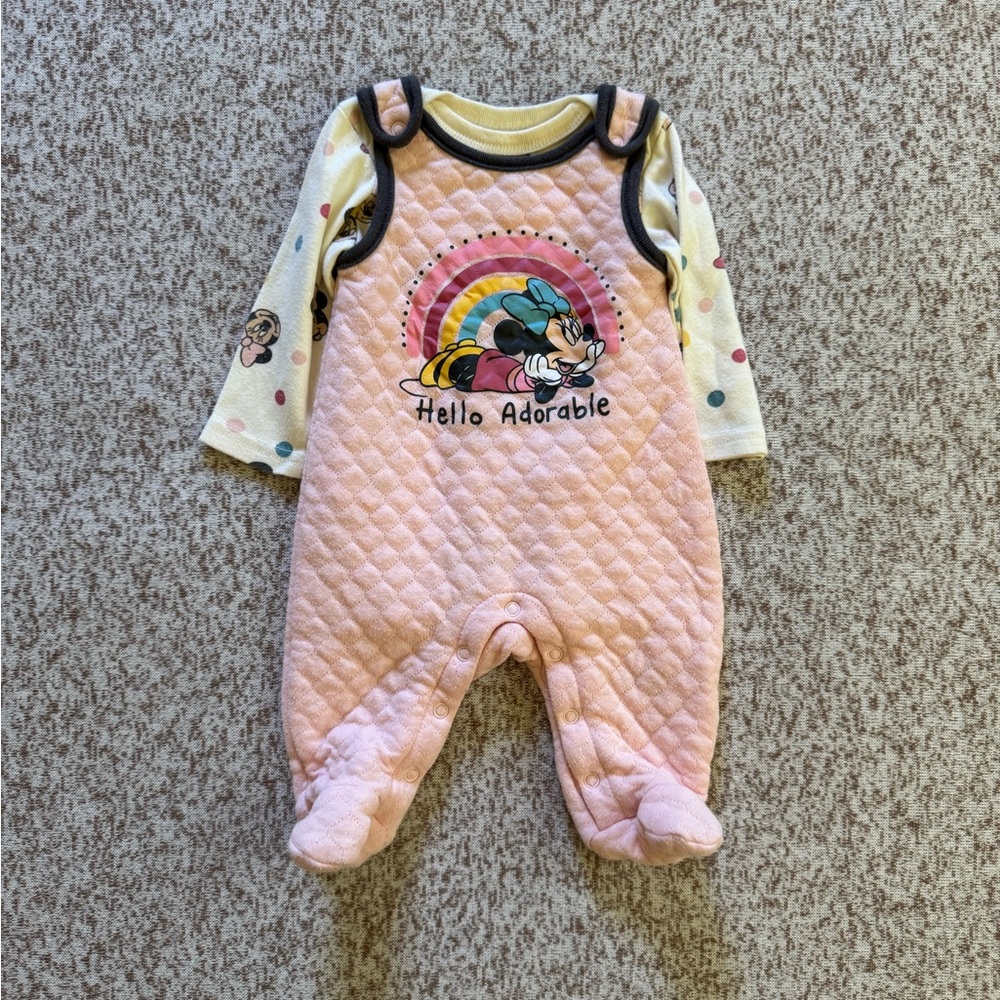 5/$25 Disney Baby Girls Pink Quilted Minnie Mouse Overalls and Bodysuit